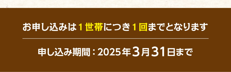 お申し込みは1世帯につき1回までとなります／申し込み期間：2025年3月31日まで