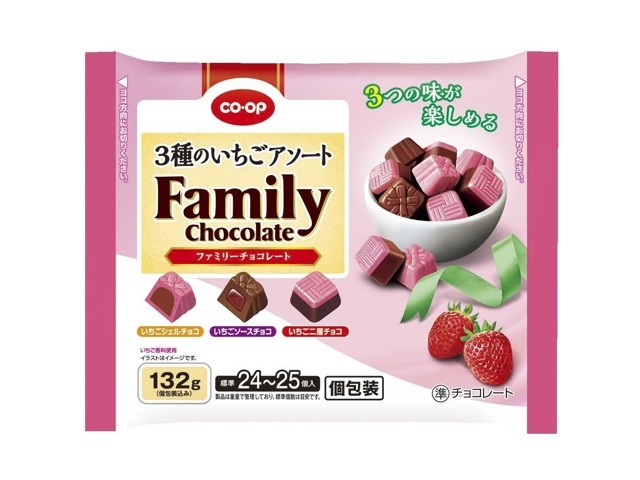 CO・OP 3種のいちごアソートファミリーチョコレート 132g| コープ 