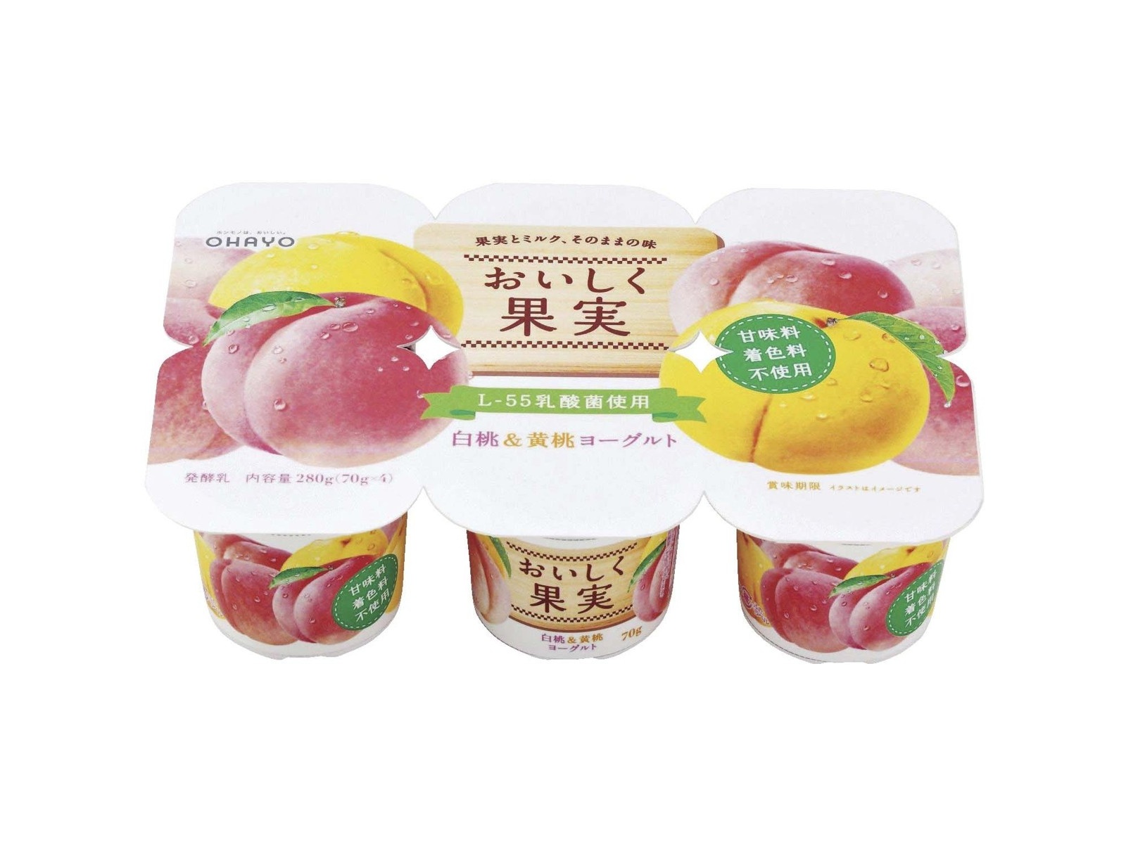 オハヨー乳業 おいしく果実白桃＆黄桃ヨーグルト 70g×6コ組| コープ 